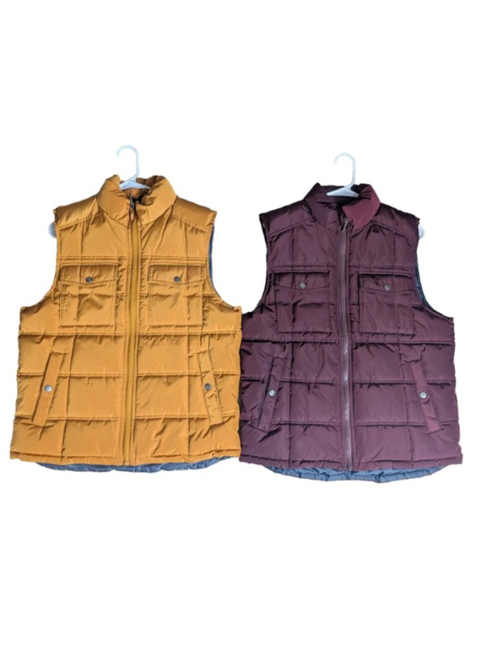 Goodfellow & Co Set of 2 Puffer Vests Medium Mustard Burgundy